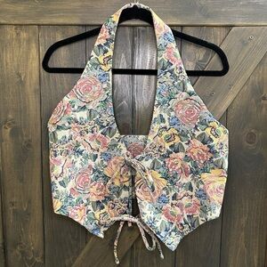 Vintage Floral Halter Neck Women Top